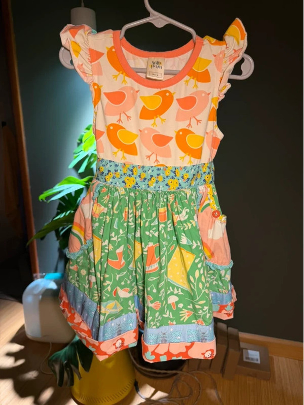 Wild Flowers Patchwork Bird Floral Dress Size 4